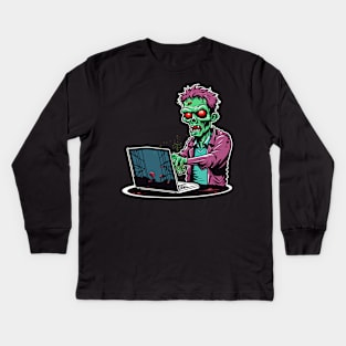 Zombie software developer computer engineer it guy halloween design Kids Long Sleeve T-Shirt